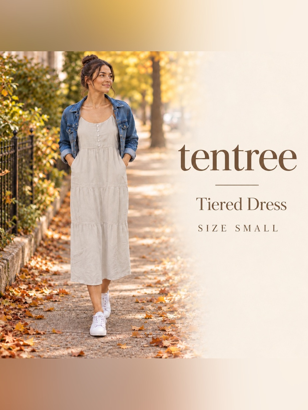 tentree Light Beige Tiered Scoop-Neck Midi Dress